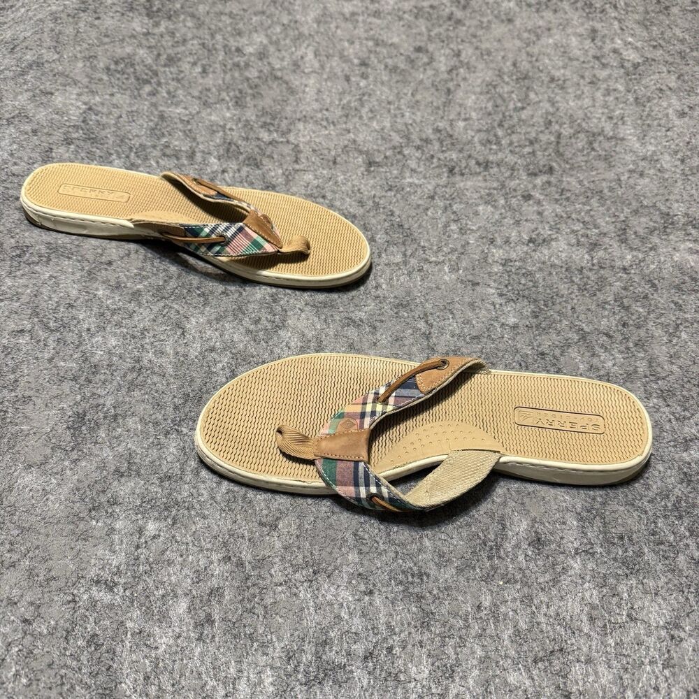 Sperry Top-Sider Seafish Leather Open Toe Flip Flop Sandals Beige Size 11M